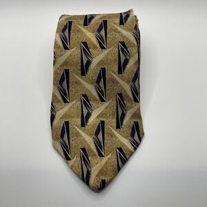 GEOFFREY BEAN LONG silk tie gold with black geometric pattern 66x3 3/4